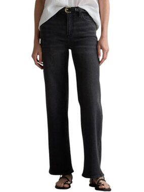 Quince Bella Stretch Relaxed Straight Jeans in Charcoal Black Size 27